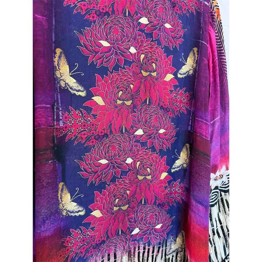 Art-to-wear Sapphire Floral Embroidered Beaded Tunic Dress Bell Sleeve Silk - Picture 5 of 16